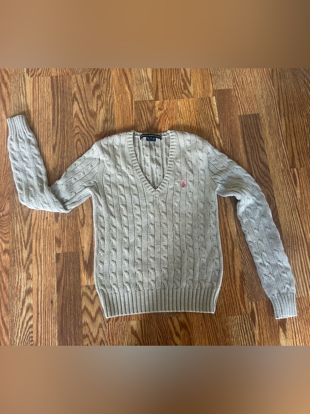 VTG Vintage Polo Ralph Lauren Grey Gradient Cable Knit Sweater 100% Cotton